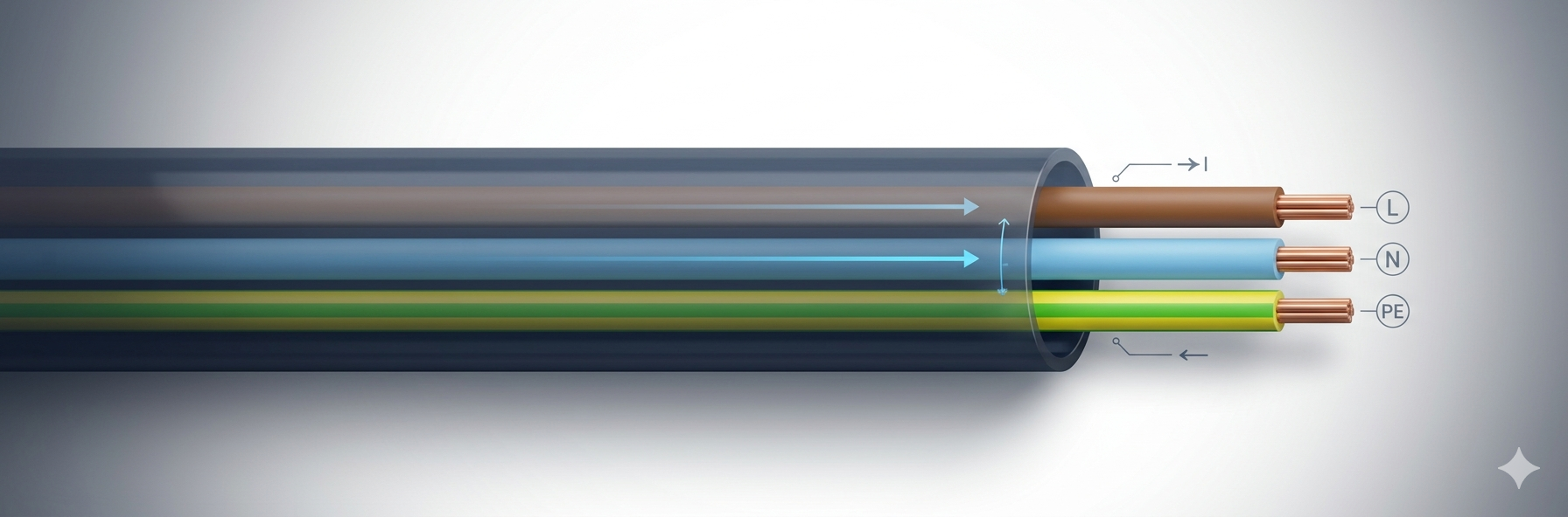 Ilustração de condutores elétricos fase neutro e terra
