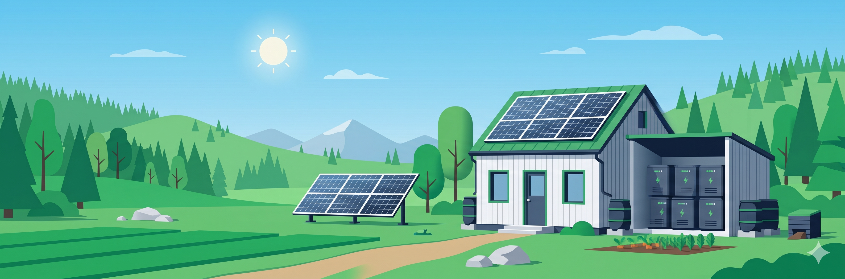 Ilustração de sistema solar fotovoltaico off-grid